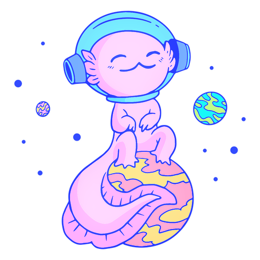 Foto von einem Axolotl, welches im Weltall fliegt